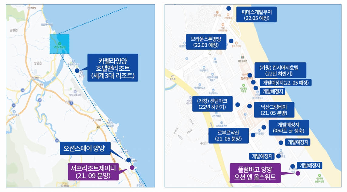 카펠라양양 브라운스톤 낙산그랑베이 르부르낙산 플럼바고양양 주변개발도